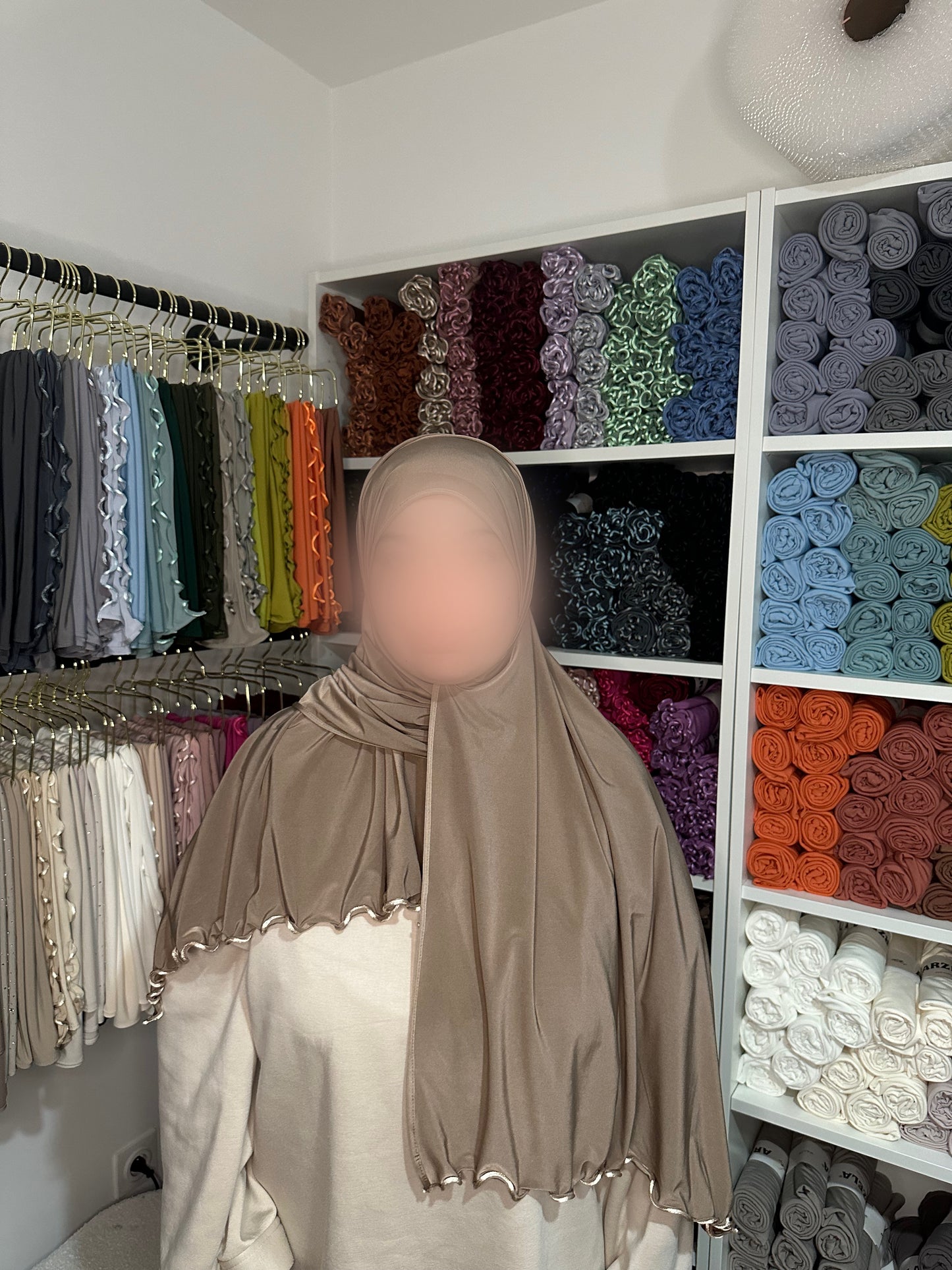 Jersey prenium luxe frisé satin - Noisette